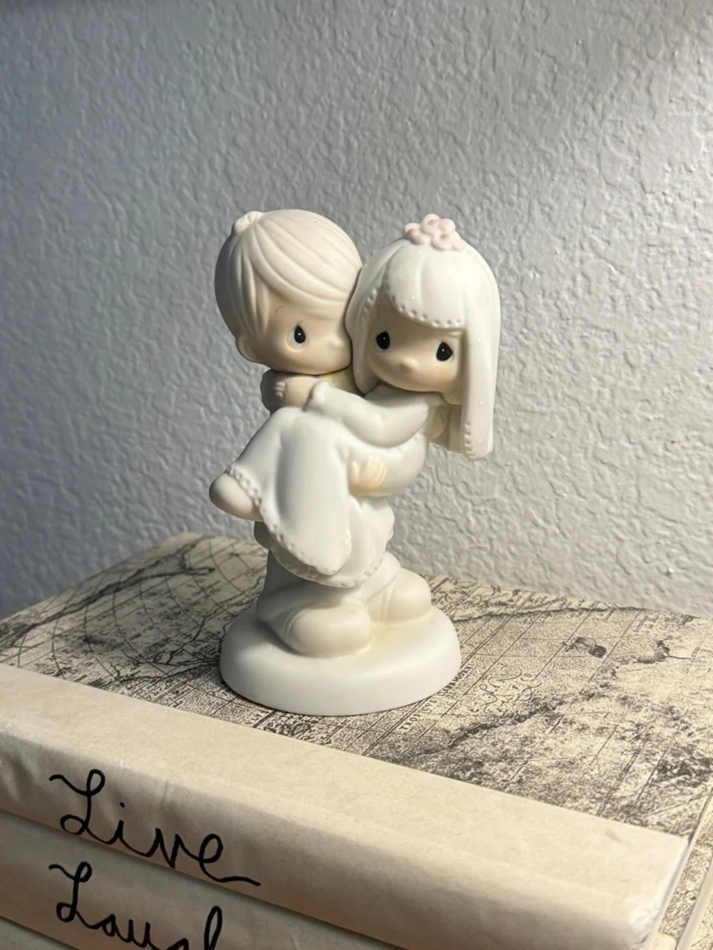Precious Moments Ivory Couple Cake Topper with Pink Flower